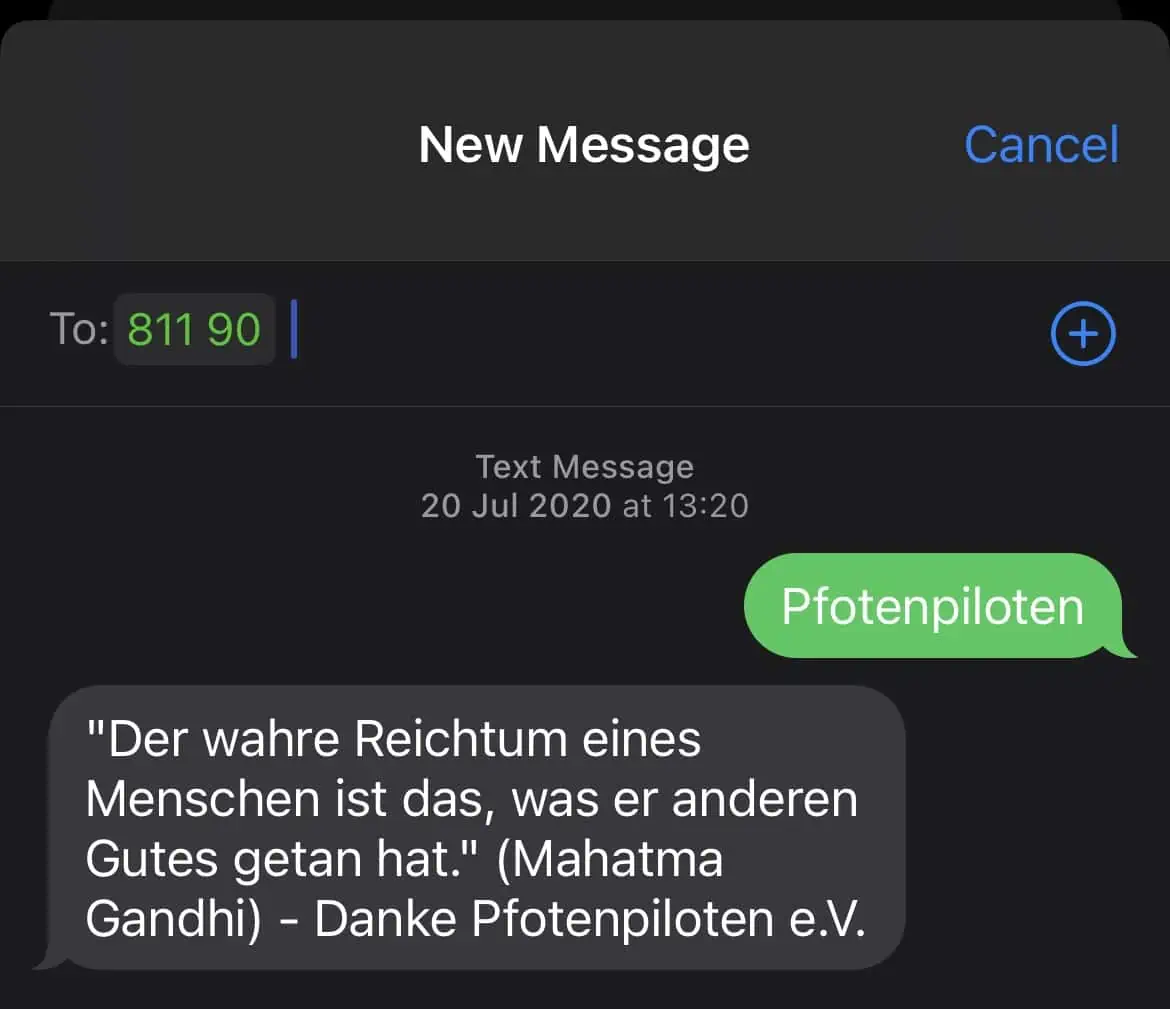 IMG_9805 SMS-Nachricht "Pfotenpiloten" an 81190, um eine Spende zu tätigen.
